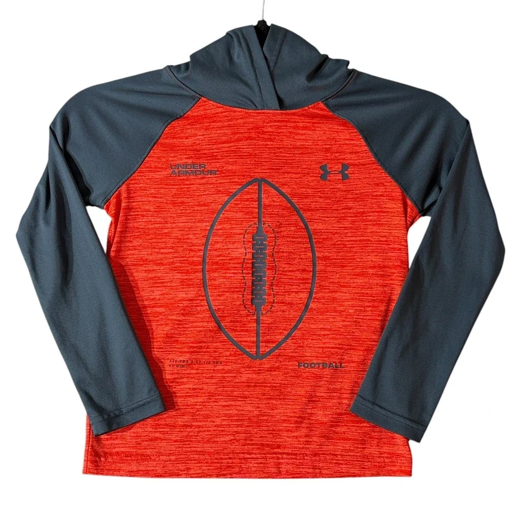 Under Armour Boys Football Hoodie Kids Neon Orange Size 5 Gray Raglan Activewear